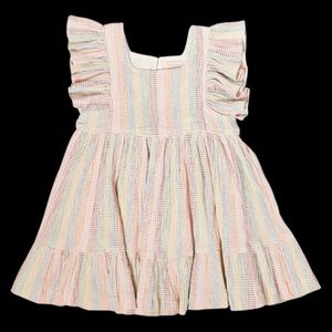 Pink Chicken Rainbow Stripe Stitching Elsie Dress sz 4